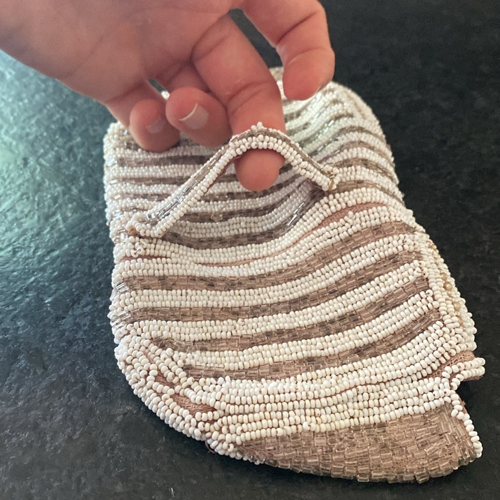 Antique‎ Vintage 1920’s white and champagne Beaded clutch dance purse - Picture 5 of 8